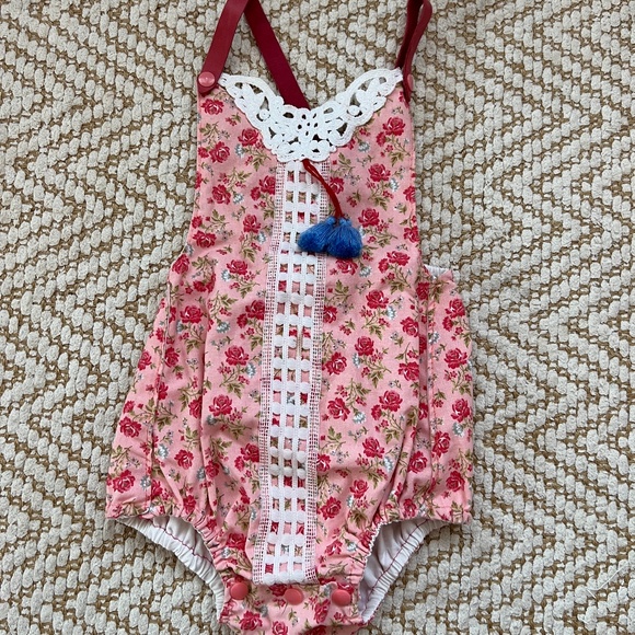 Liboosha romper, size 2/3, pink with leather straps - Picture 1 of 6